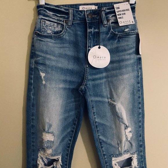 NWT Oasis by Eunina Tobi Super High Rise Mom Ankle Distressed Jeans Size 0 - Picture 4 of 16